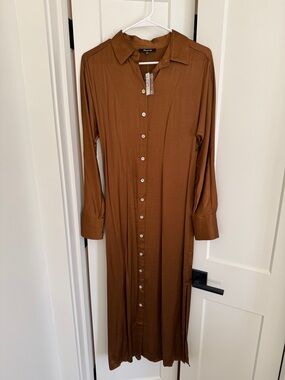 NWT Madewell Chestnut Button-Front Long Sleeve Shirt Dress